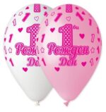Балон 1-st Birthday розов, 6бр.