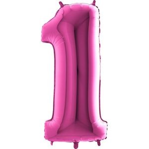 Балон розова цифра 1, 101,6см.