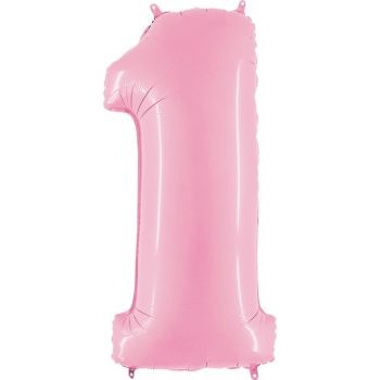 Балон цифра бебешко розово 1, 101,6см.