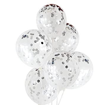 Латексови балони с конфети сребро, 6бр.