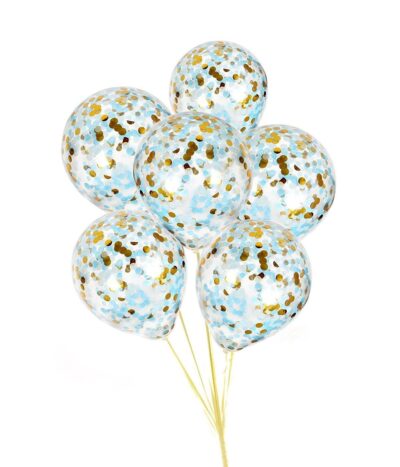 Латексови балони с конфета синьо и сребро, 6бр.